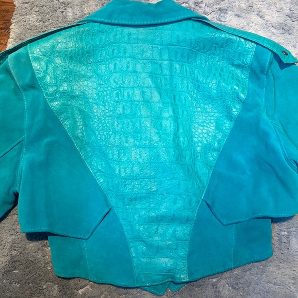 Rare 80s Vintage Outerwear by PHOENIX Teal leather/ Suede Jacket. - Picture 7 of 12